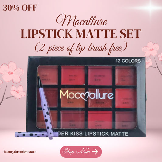 Mocallure Matte Lipstick Set – Includes 2 Free Lip Brushes